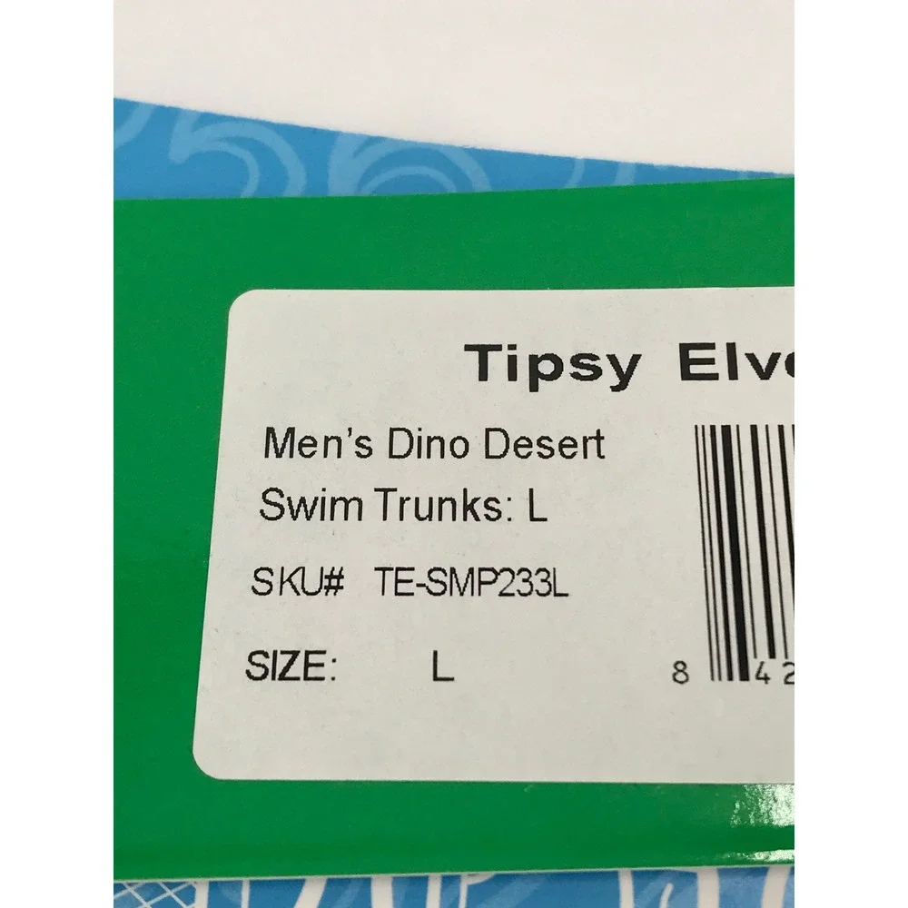 Tipsy Elves Mens Dino Desert Swim‎ Trunks Green Dinosaur Print Size Large Lined